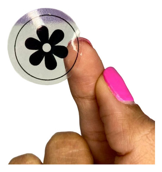 50un Etiqueta Adesiva Transparente  Flor  - Preto 0