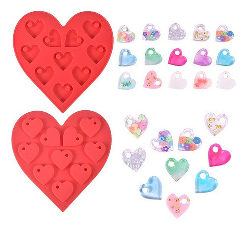 2x 10 Molde Silicona 11x11cms Dije Forma Corazon 22mm 0