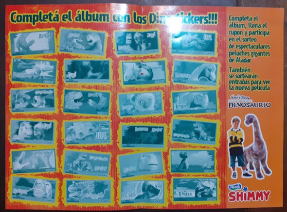 Album De Stickers  ** Dinosaurio ** Shimmy Año 2000 1 Album De Stickers  ** Dinosaurio ** Shimmy Año 2000 1