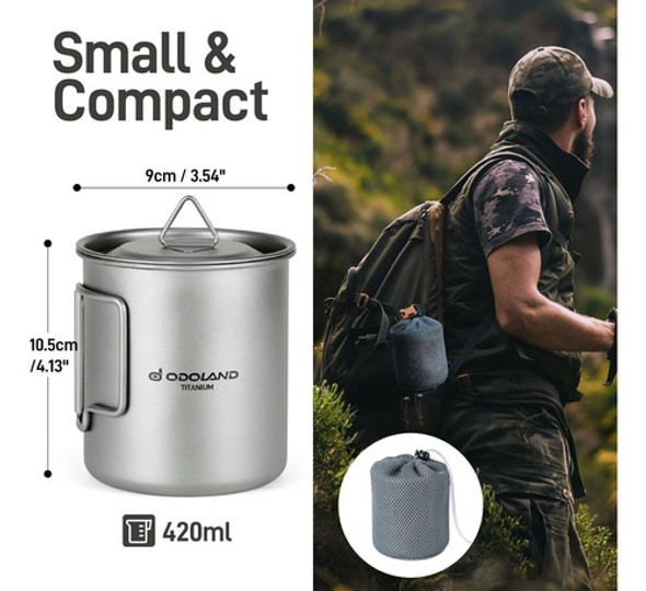 Titanio Para Camping Y Senderismo, 420ml, Con Tapa Y Cuchara 1 Titanio Para Camping Y Senderismo, 420ml, Con Tapa Y Cuchara 1
