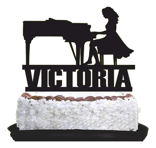 Cake Topper Adorno Torta Mujer + Piano De Cola Personalizado 0