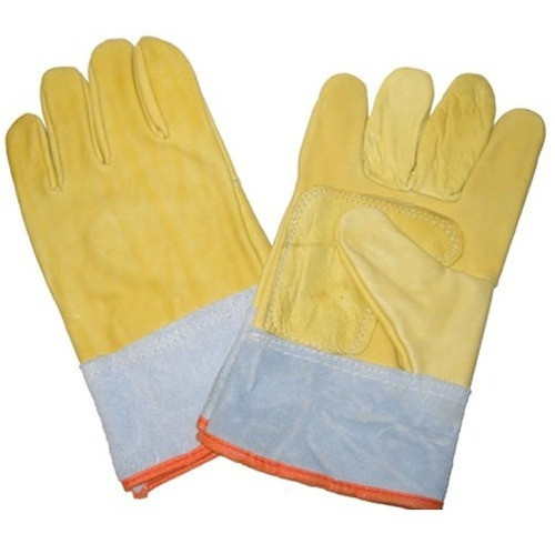 Par Guantes Cuero Descarne Amarillo Con Refuerzo Puño Corto 1