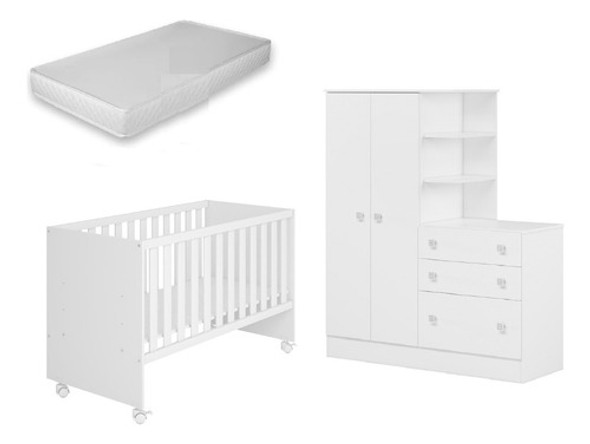 Jogo De Quarto Infantil Completo Roupeiro Berço Com Colchão 0