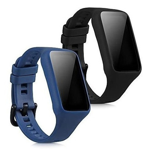 2 Mallas De Silicona Para Huawei Band 6/6 Pro Negro Azul 0