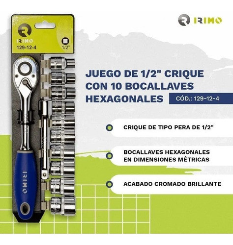 Juego Tubos Con Crique 1/2'' 12 Piezas Irimo Bocallaves Set 1