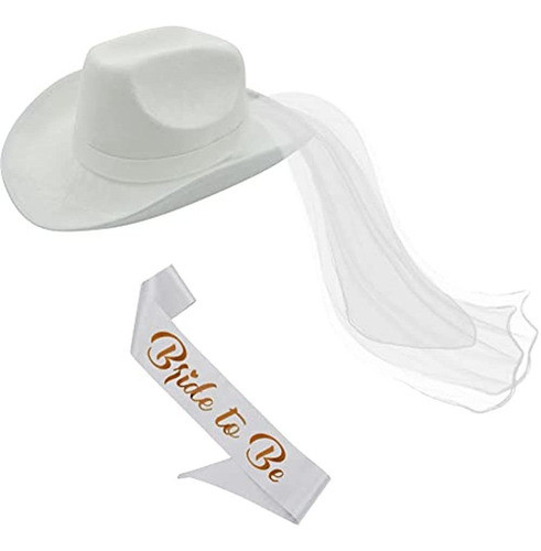 ~? Sombrero De Vaquera De Novia Con Velo Y Banda De Despedid 1