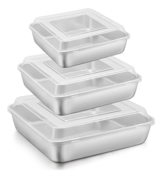 Juego De Moldes Cuadrados Para Tartas E-far De 6/8/9 Pulgada 0