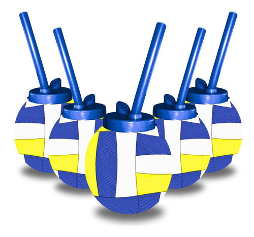 Kit 10 Copos Com Canudo Formato Bola De Volei 300ml Festas 0