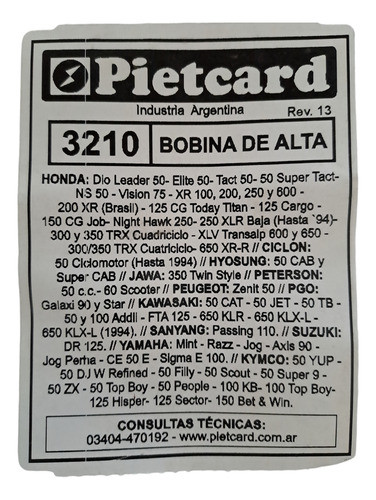 Bobina Honda Dio, Élite, Ns, Visión, Xr, Cg Pietcard 3210 1