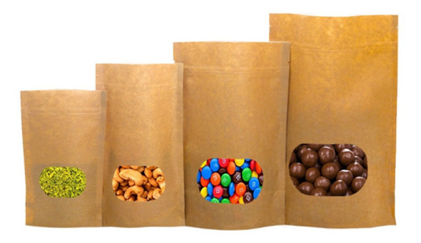 Saco Kraft Stand Up Visor Transparente E Zíper 50un 18x24,5 0