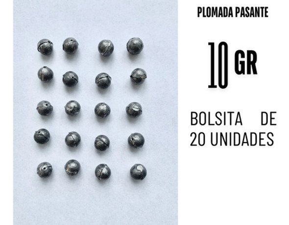Plomada Pasante Redonda 10gr Gramos X 20 Unidades. Pesca 1