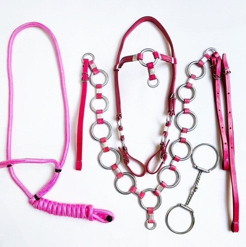 Traia Cabeçada Peitoral Cabresto Rosa Argolada+bridão,cavalo 0