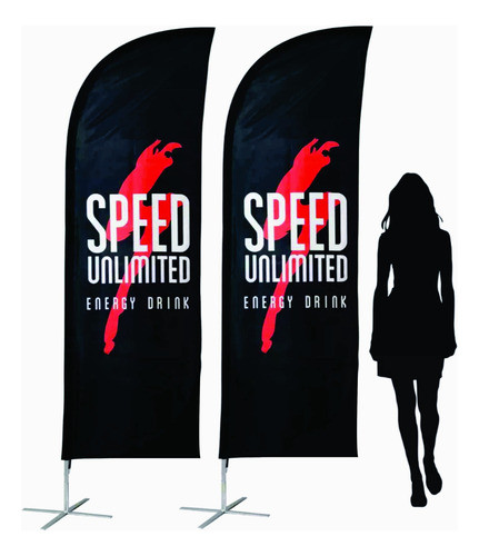 2 Fly Banner Pluma 260 Cm Impresion Mastil Base Y Contrapeso 0