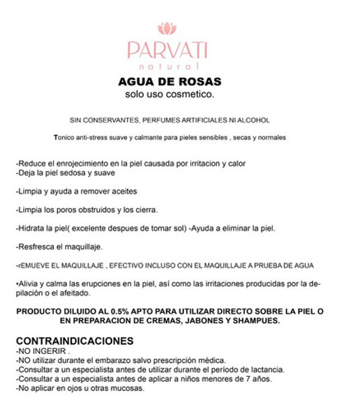Agua De Rosas Pura Y Natural 250 Ml Uso Cosmetico 1