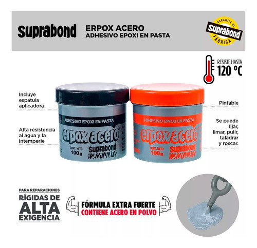 Adhesivo Epoxi Erpox Acero X 200gr Soldadura Suprabond 1