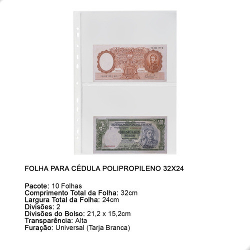 Folha Para Cédulas 32x24 Polipropileno 2 Espaços 1