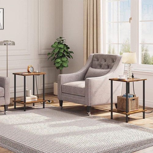 ~? Mesa Auxiliar Hoobro Con Estación De Carga, Juego De 2 Me 1