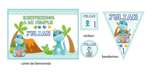 Dinosaurio Bebe Acuarela Combo Cumpleaños Impreso Y Cortado 0