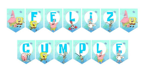 Banderín Bob Esponja Cumpleaños Decoración 0