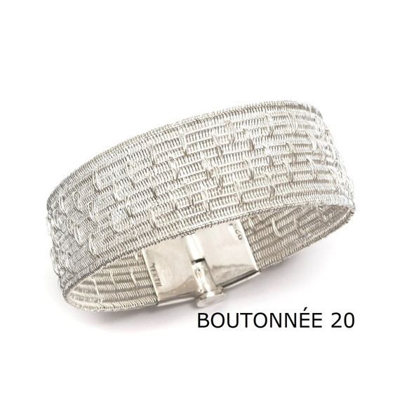 Platatextil Boutonnée 20 Silver Woven Bracelet – 2 cm Wide, Handloom Fine Silver Strand