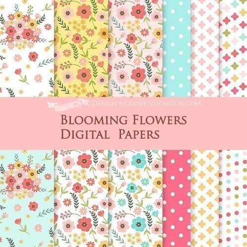 Papeles Digitales Florales Rosa Celeste Y Amarillo M3 1