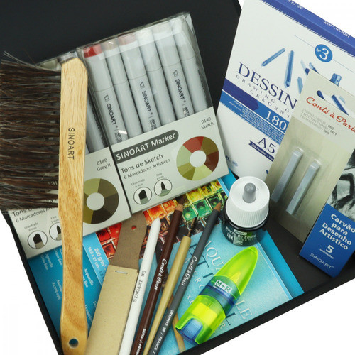 Kit Desenho  Gráfico Caligrafia Crayon Conte Bloco Etival ª 0