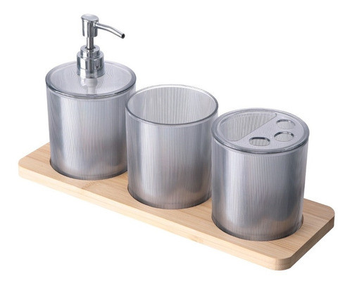 Set De Baño Con Vaso Dispenser Porta Cepillo Base De Madera 0