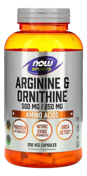Arginina Ornitina 500mg/250mg Now Foods 250cap Importado 0
