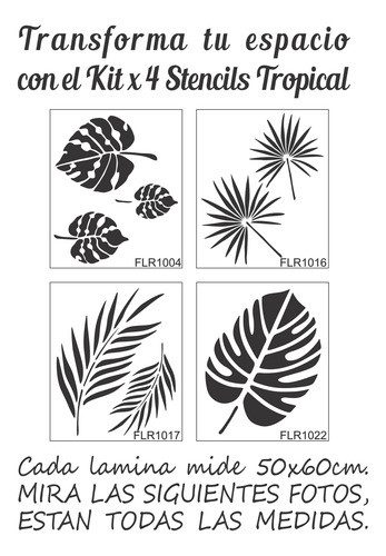 Pack X 4 Stencil Decoración Paredes Hojas Tropicales 50x60 0