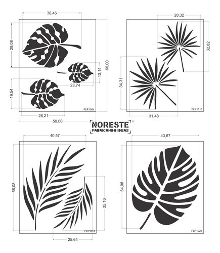 Pack X 4 Stencil Decoración Paredes Hojas Tropicales 50x60 1