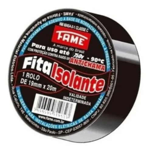 Fita Isolante Fame Preta 19mm 20 Metros Antichama 0
