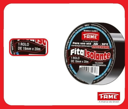 Fita Isolante Fame Preta 19mm 20 Metros Antichama 1
