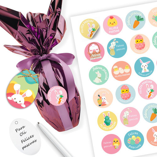 Set Imprimible De Stickers Y Tags Felices Pascuas 0