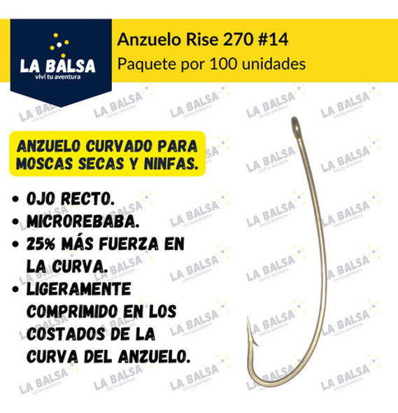 Anzuelo Rise Serie 270 #14 (100 U) (atado Mosca) (prodv) 1