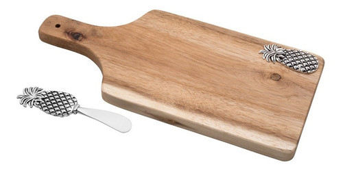 Tabua Madeira Com Espátula Zamac Abacaxi 34x17x3cm 26345 0