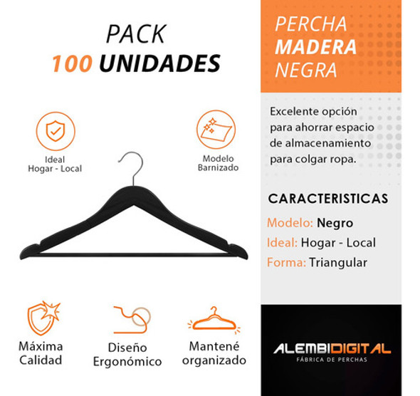 Pack X 100 Percha De Madera Negra Importada Premium Elegante 1 Pack X 100 Percha De Madera Negra Importada Premium Elegante 1