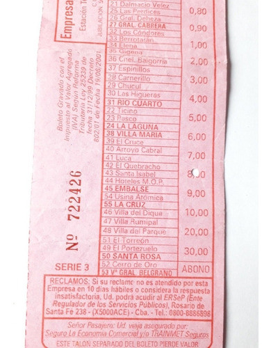 Antiguo Boleto Empresa De Colectivos De La Ciudad  Córdoba 1