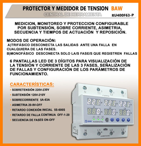Protector De Tensión 63a Trifásica Monofásica Baw 1