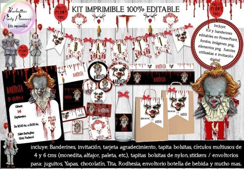 Kit Imprimible Candy Bar Payaso It Pennywise 100% Editable 1