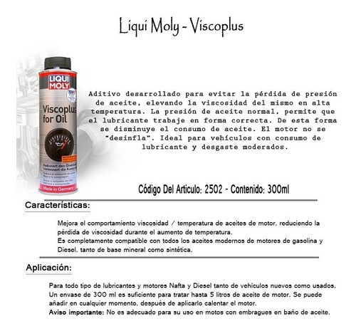 Liqui Moly Aditivo Elevador De Viscosidad Lub Motor Gastado 1