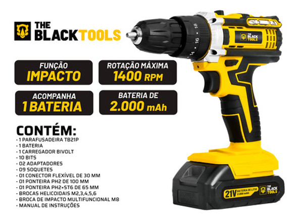 Parafusadeira Furadeira Impacto Tb21pw + Kit Brocas 300 Pçs 1
