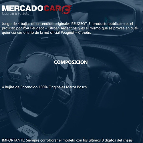 4 Bujias Bosch Peugeot 206 1.6 16v 2004 2005 2006 2007 2008 1
