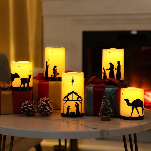 Escena De Nacimiento Navideño Con Velas Led, Set De 5 Piezas 1