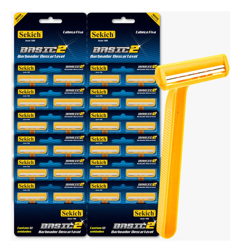 Kit 24 Aparelho Barba Amarelo 2 Laminas Atacado Revenda 0