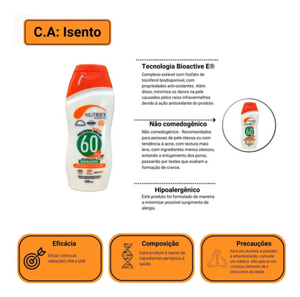 Protetor Bloqueador Solar Repelente Fps 60 Nutriex 120ml 1