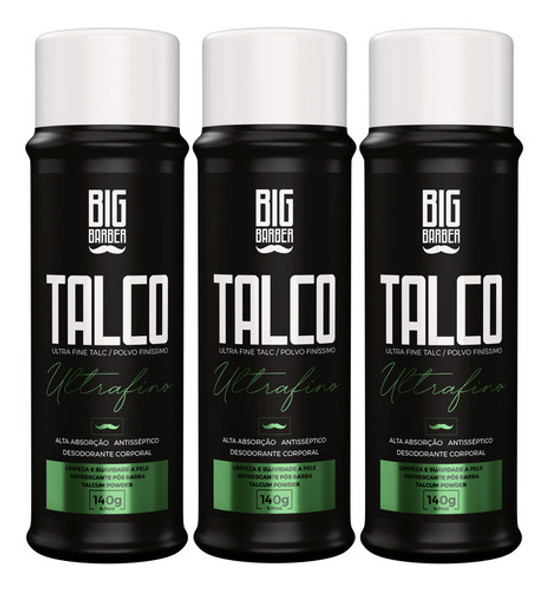 Talco Pó Ultrafino Big Barber 140g Reduz Oleosidade 3 Unidad 0 Talco Pó Ultrafino Big Barber 140g Reduz Oleosidade 3 Unidad 0