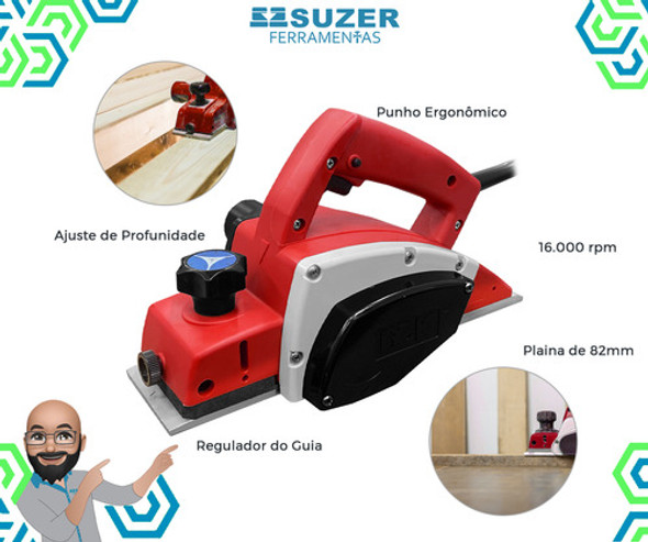 Plaina Elétrica Profissional Dck Manual 500w 16000rpm 82mm 1