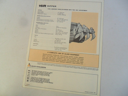 Folleto Tractor Allis Chalmers Hd16 Bulldozer Antiguo Oruga 1