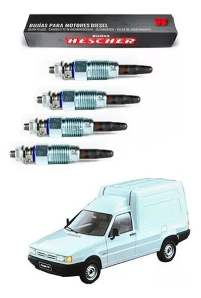 Juego De 4 Calentadores Hescher Fiat Fiorino 1.7 Diesel 0