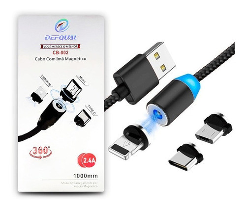 Cabo Magnético Carregador 3 Em 1 Universal Usb Imã Led 1